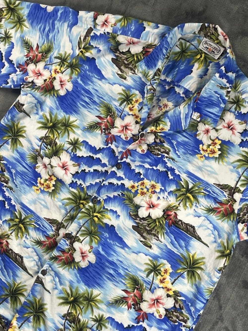 Pacific Legend Hawaiian Shirt Men's XL Floral Palm Waves Cotton Button Up S/S